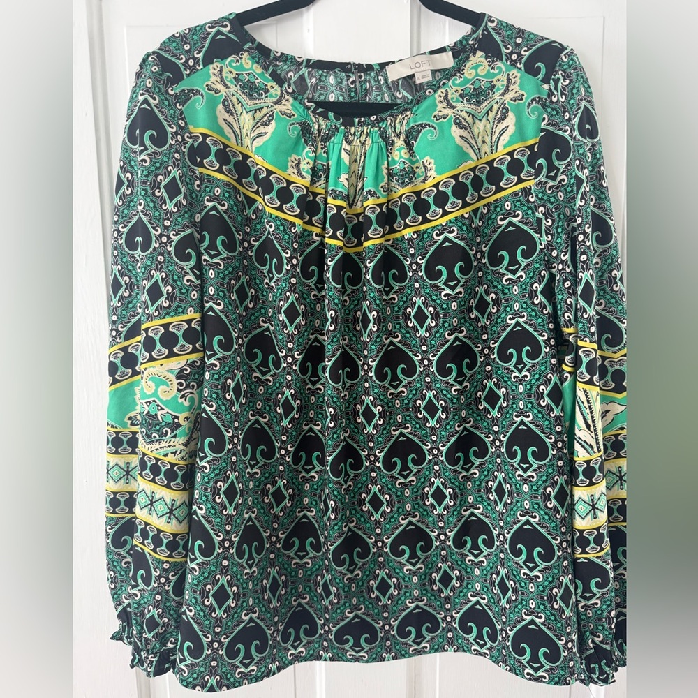 LOFT Emerald and Black Paisley Blouse